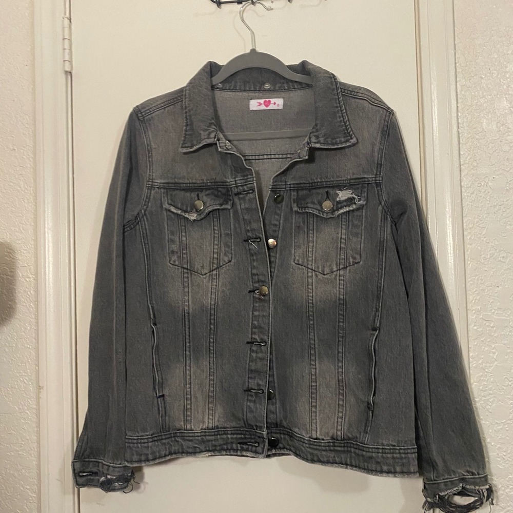 Buddy Love Distressedโ Denim Jacket Gray Small Jean Trucker
